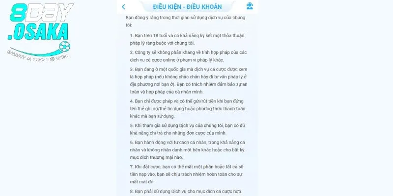 Trách nhiệm của bạn trong điều khoản dịch vụ 8day